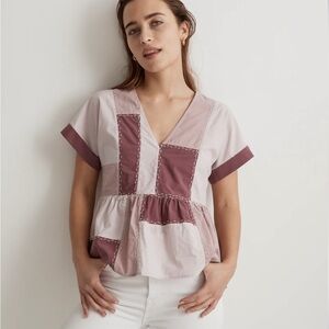 Madewell Pink Patchwork V-Neck Blouse